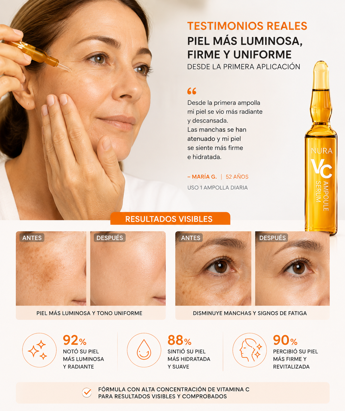 Sérum Vitamina C en Ampollas Nura — Efecto Flash