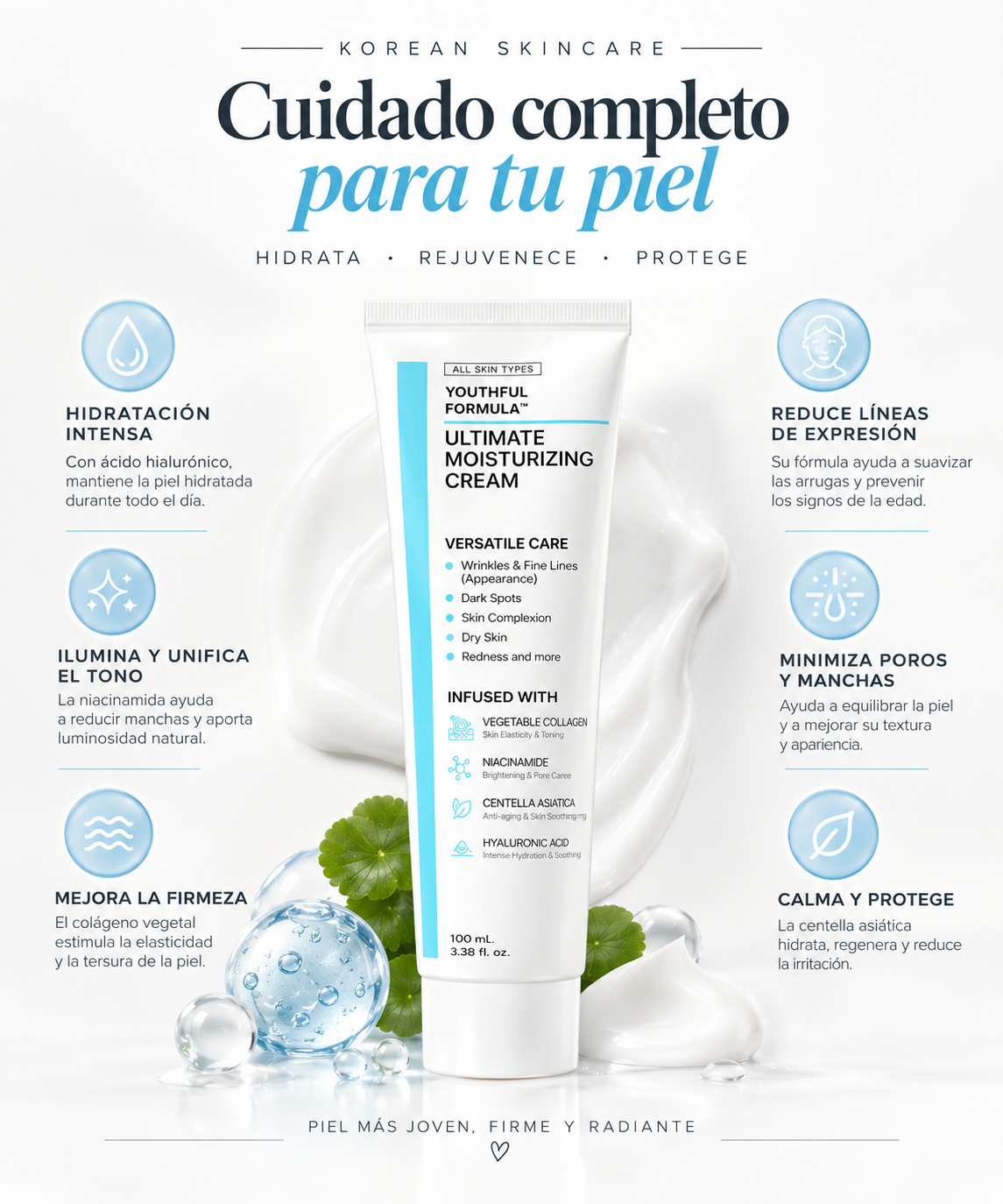 Nura Korean Glass Skin – Crema Hidratante Rejuvenecedora con Colágeno y Niacinamida (100ml)
