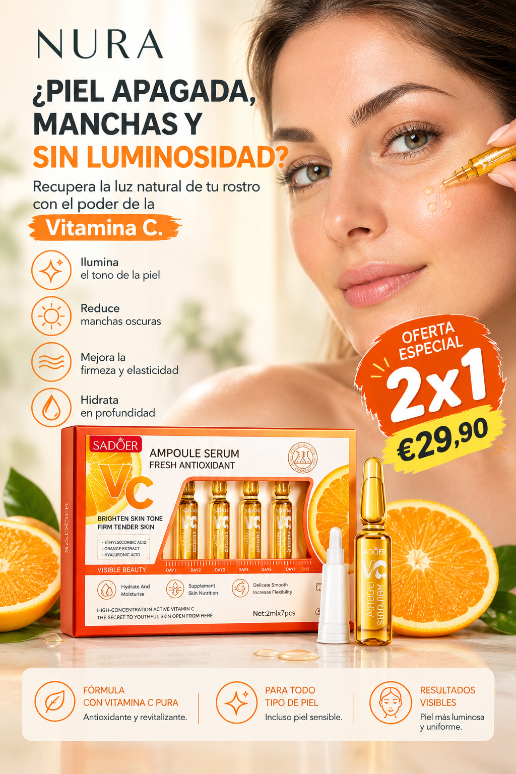 Sérum Vitamina C en Ampollas Nura — Efecto Flash