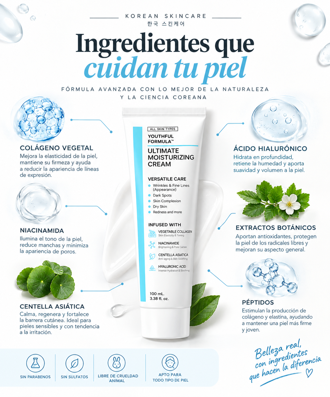 Nura Korean Glass Skin – Crema Hidratante Rejuvenecedora con Colágeno y Niacinamida (100ml)